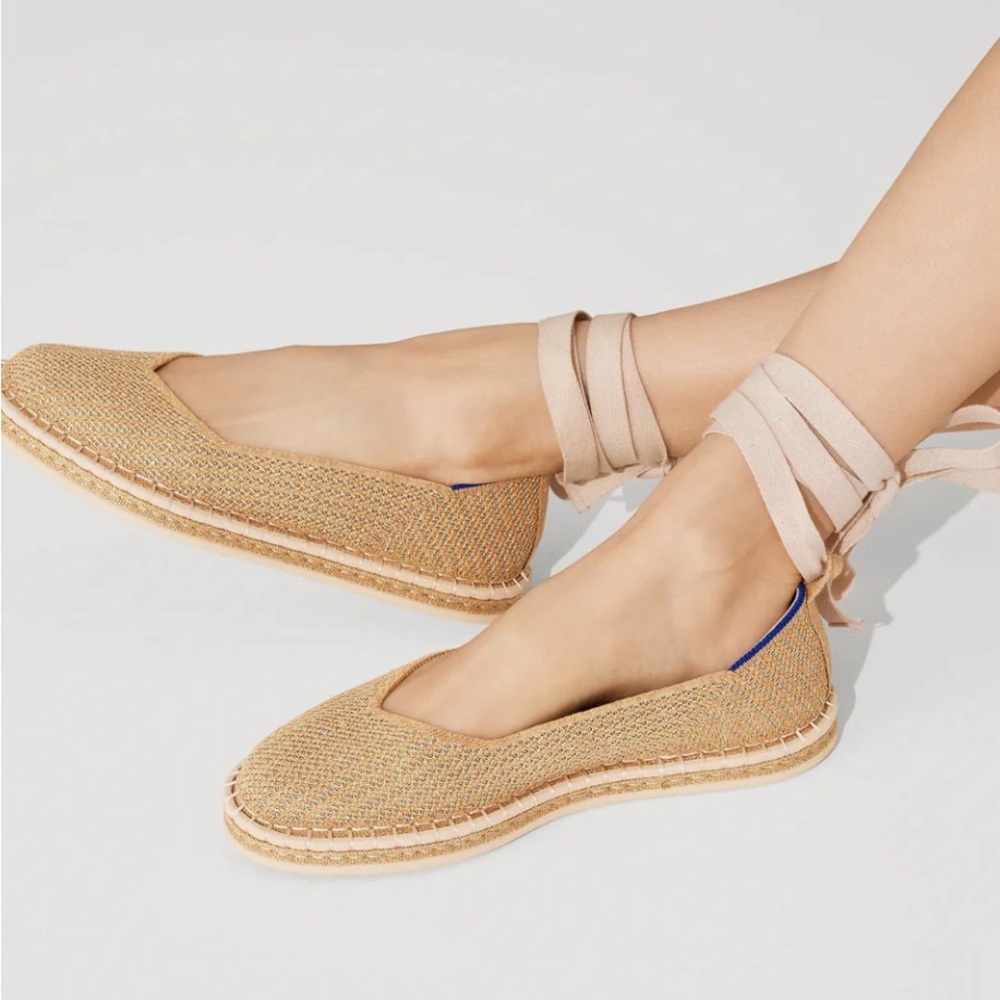 Rothy's Gold Stripe Espadrille with Optional Ankle Ribbon